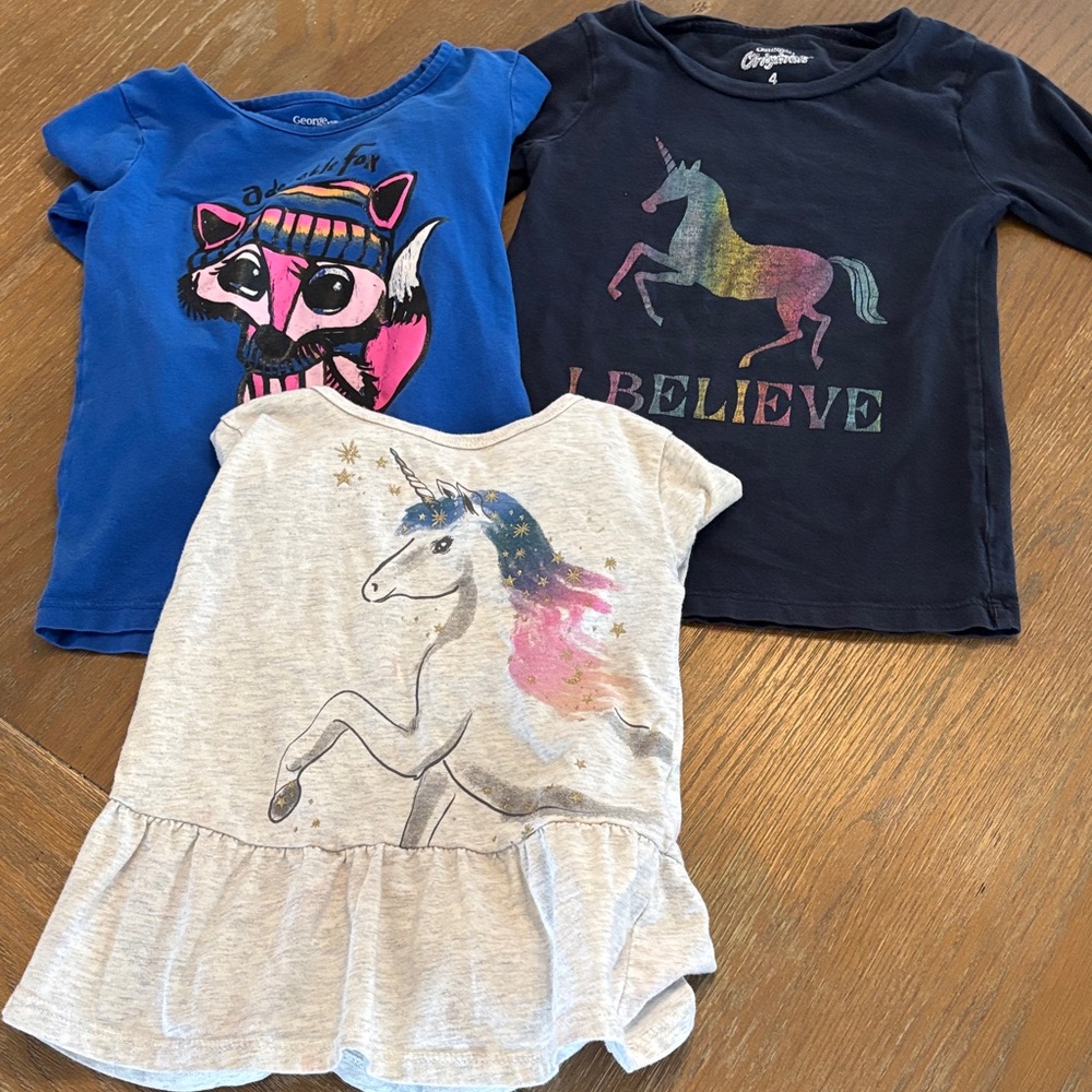 Unicorn and Fox Graphic Tees for Kids set of 3 long sleeves